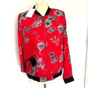 Sioni Red Floral Bomber Jacket